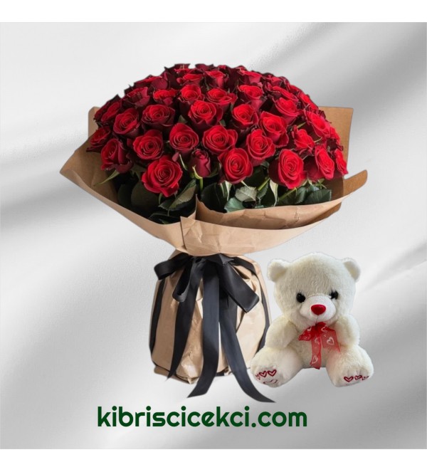 81 Kırmızı Gül Buketi Ayıcık